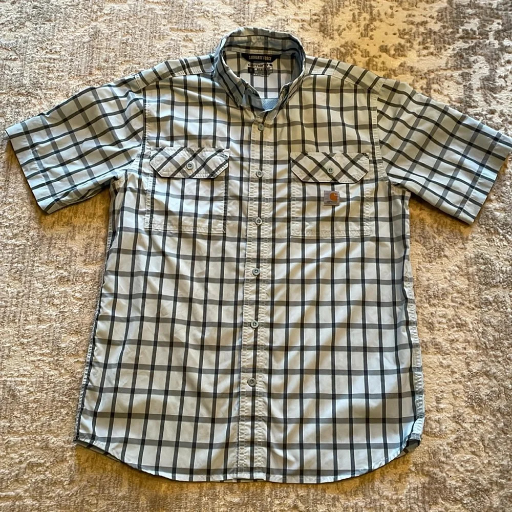 Carhartt Force Men’s Short Sleeve Button Down Blue, Size M Relaxed Fit